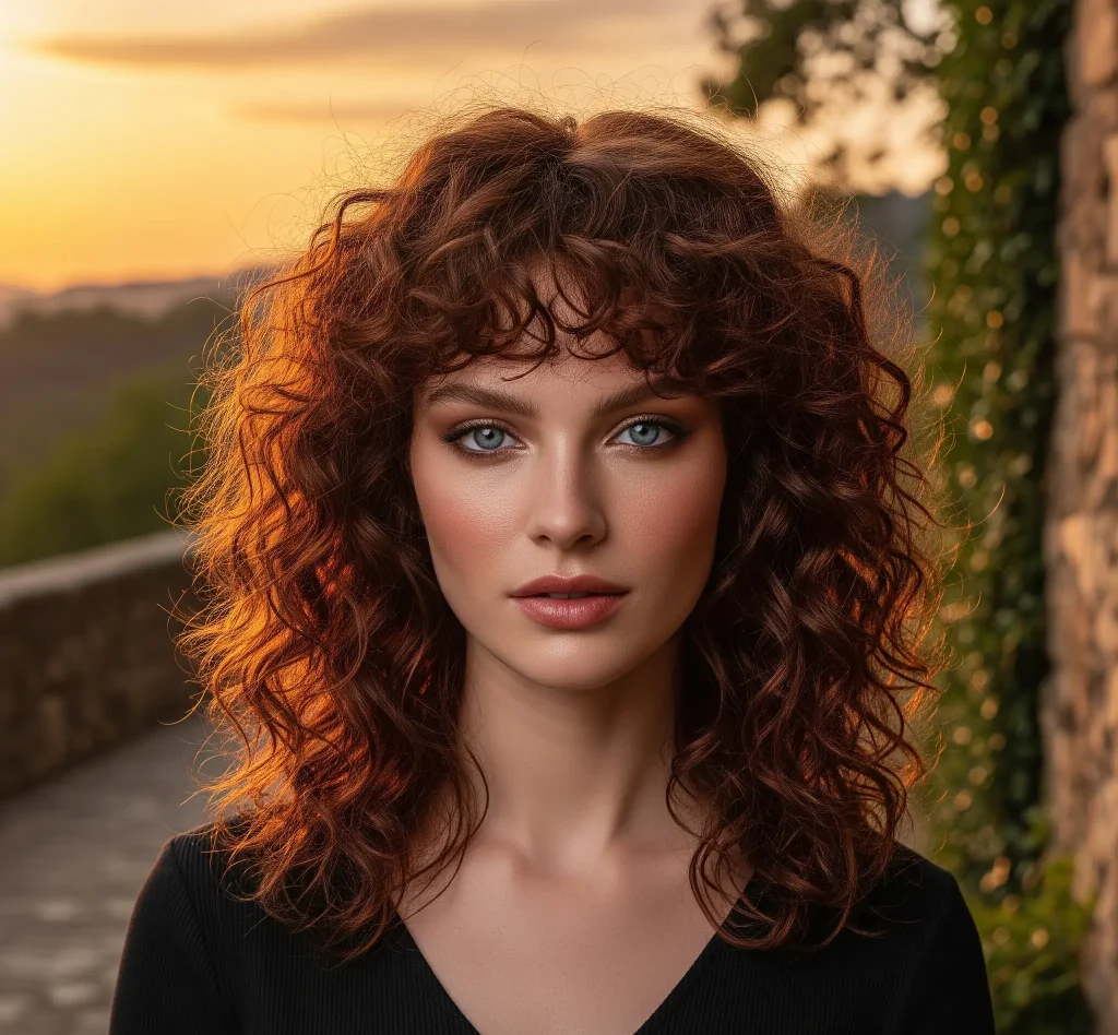 Wider at the forehead and temples, narrowing to a pointed chin. The objective is to balance the wider upper half.