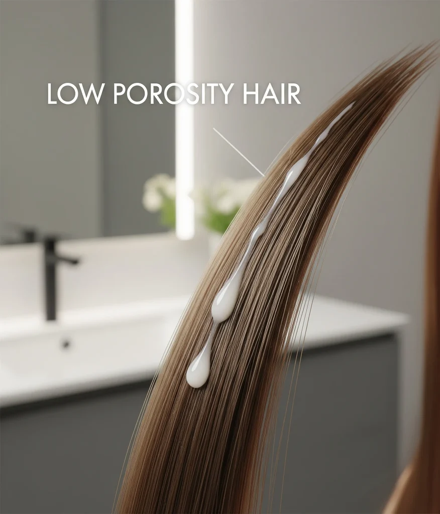 most noticeable signs of low porosity hair is that products tend to sit on the hair rather than being absorbed