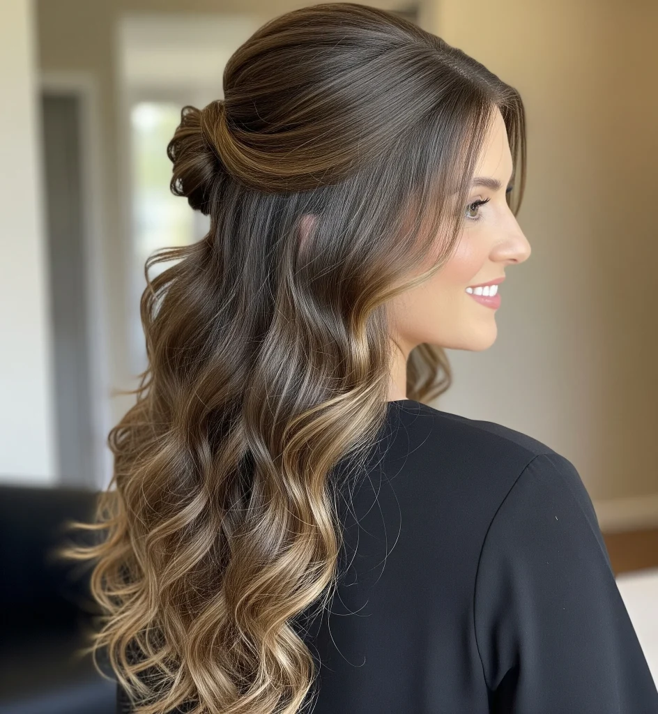 A simple side part or a middle part can enhance the natural flow of the waves.