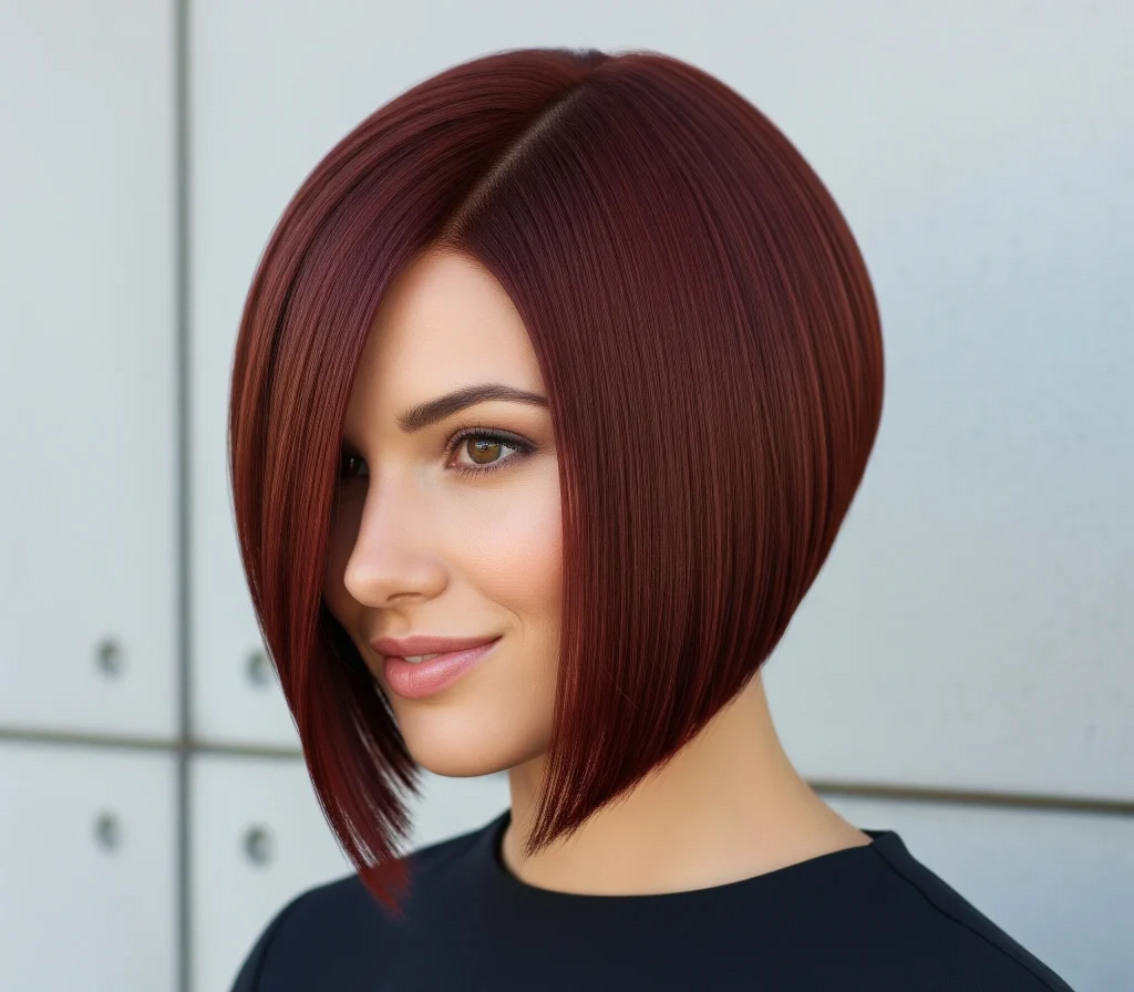 Solid colors work beautifully with angled bobs