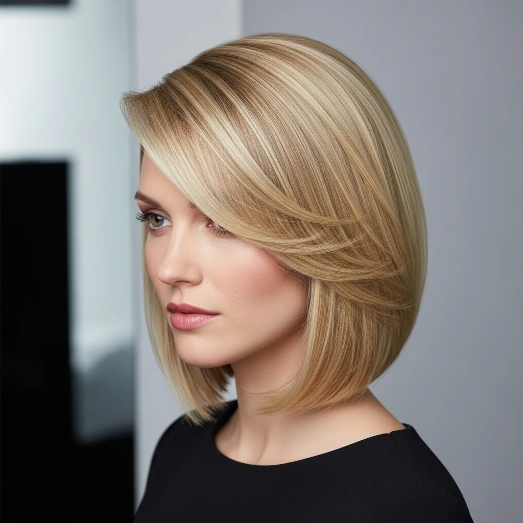angled bobs on fine hair lies in the layering technique.