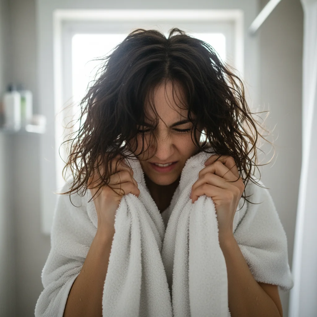 One of the biggest mistakes people make is aggressively rubbing their hair with a terry cloth towel.