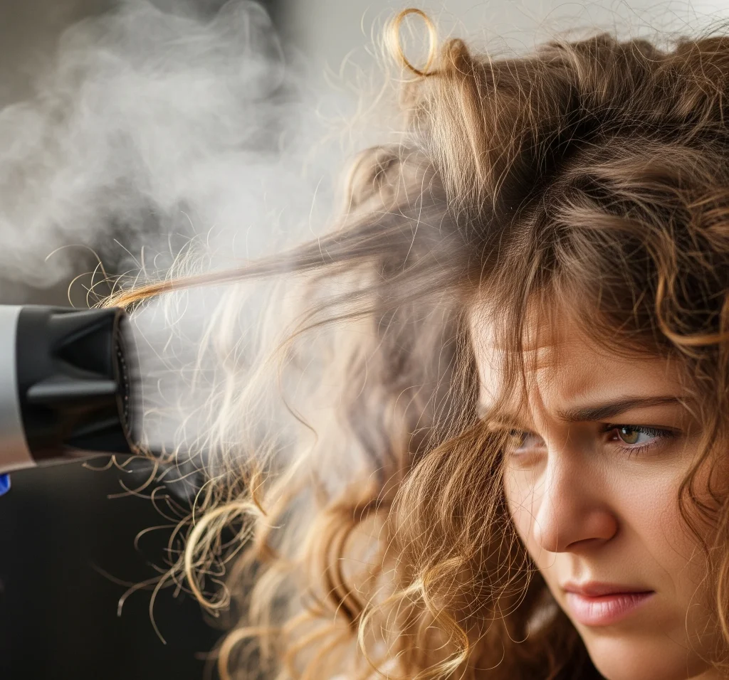 The intense heat essentially cooks the hair, leading to weakened bonds and split ends .