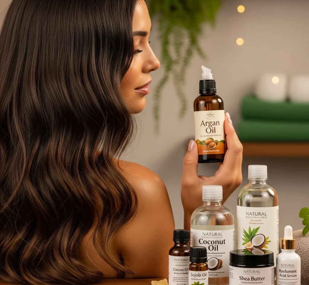 Look for products rich in natural oils like argan, coconut, or jojoba oil, and nourishing ingredients such as shea butter and hyaluronic acid.
