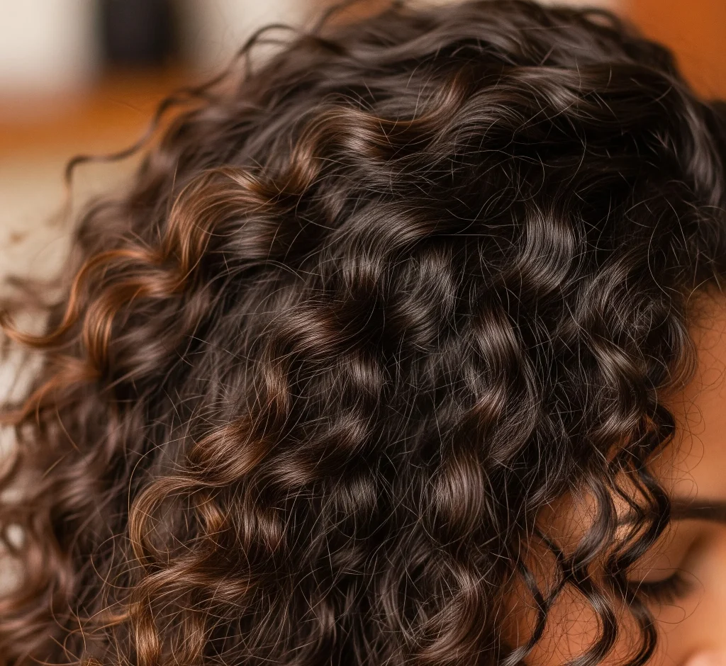 The nourishing properties of argan oil, particularly its Vitamin E content, strengthen the hair shaft from within.