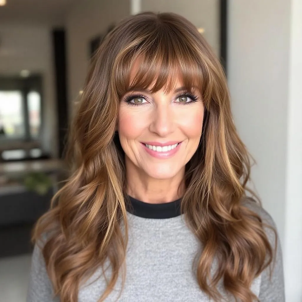 Curtain bangs bangs frame the face beautifully, offering a soft, effortless look that is very on-trend.