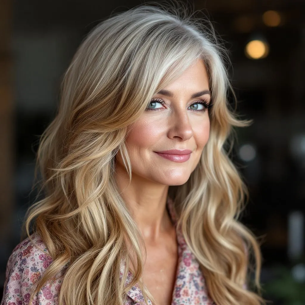 Side-swept bangs that adds a touch of sophistication and can be easily styled to blend with the rest of the hair.