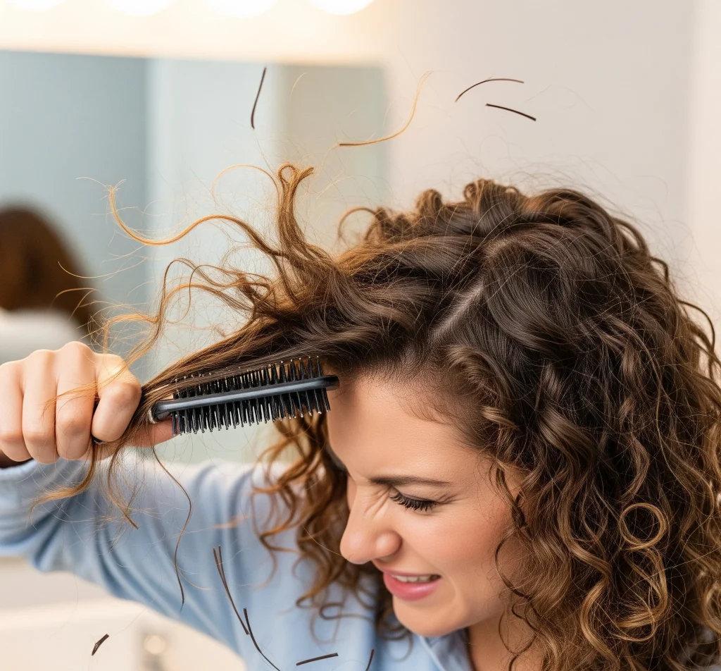 Aggressive detangling, especially when hair is dry, break the curly hair