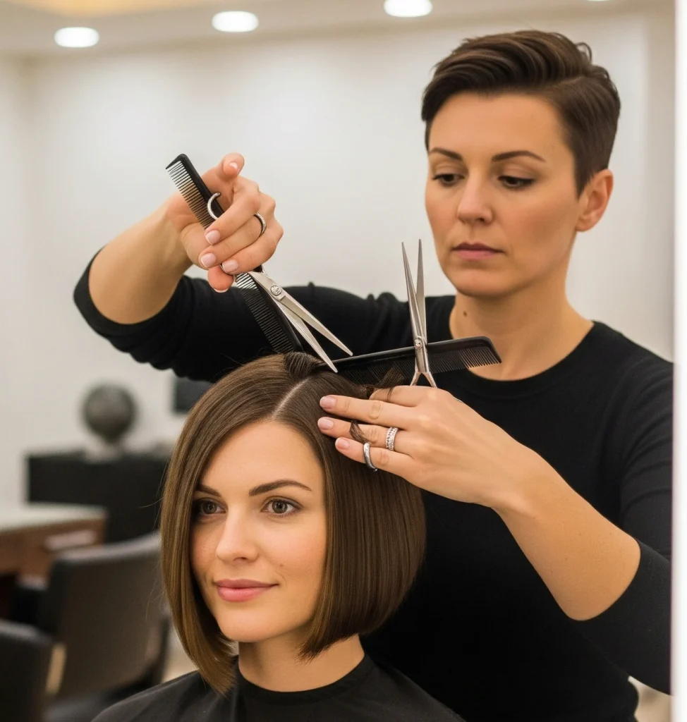 Maintaining the precision and shape of an angled bob requires regular professional attention.