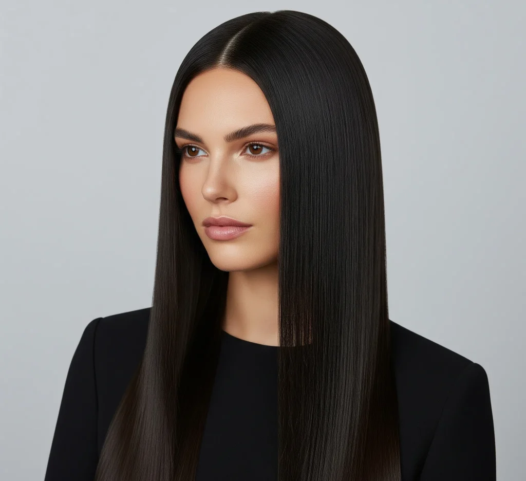 The classic sleek and polished look remains a cornerstone for long straight hair.