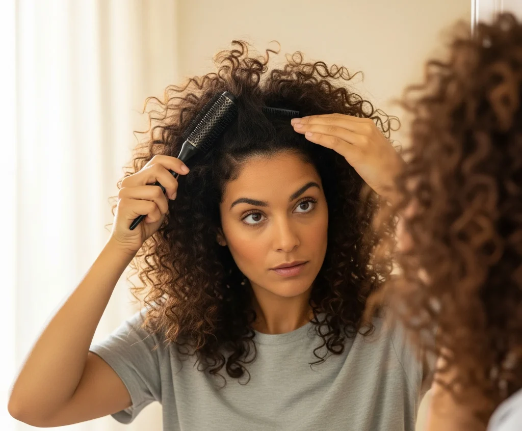 teasing can be used on curly hair for root volume, but it requires a delicate touch