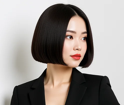 Straight hair provides the ideal canvas for showcasing the clean, geometric lines of an angled bob.