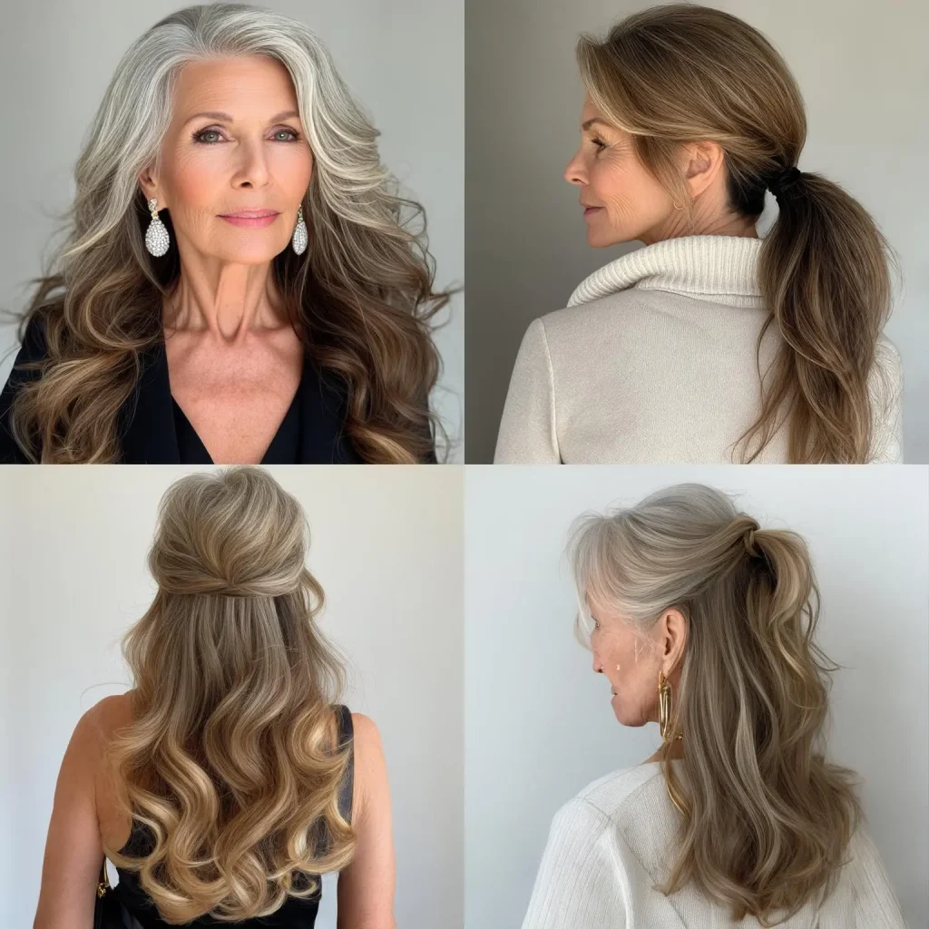Long hair can have Versatility in Styling
and woman over 50 years of age can have many options