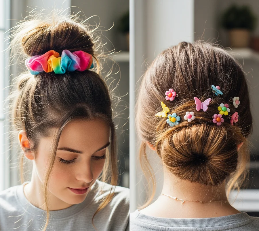 For everyday wear, embrace the true "messy" nature with a high top knot or relaxed low bun.