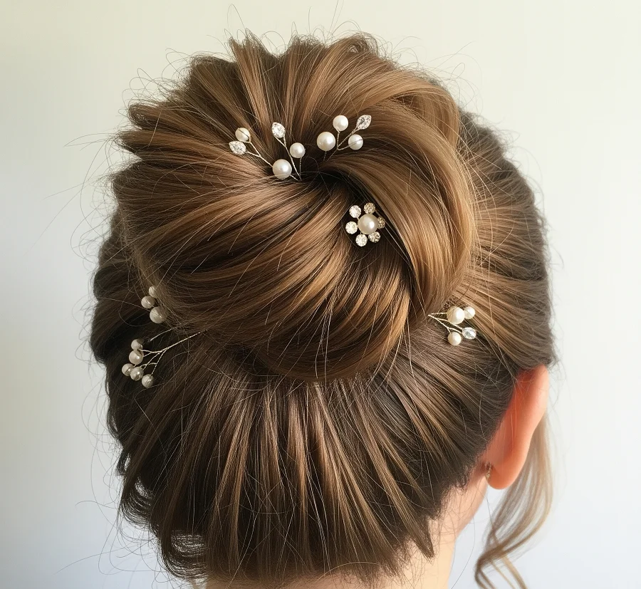 Decorative Pins: Pearl or crystal pins can be strategically placed to add sparkle without overwhelming the style.