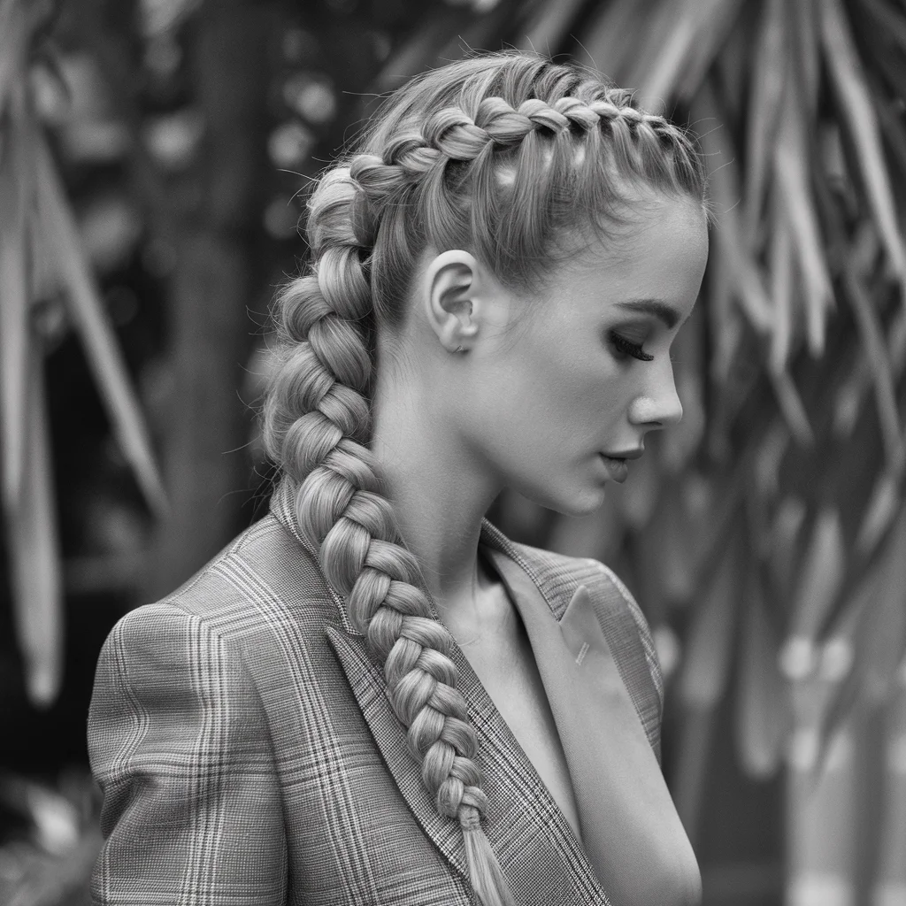 fishtail braid, tightly woven from top to bottom. The braid looks intricate, elegant, and polished, with each section of hair carefully intertwined.