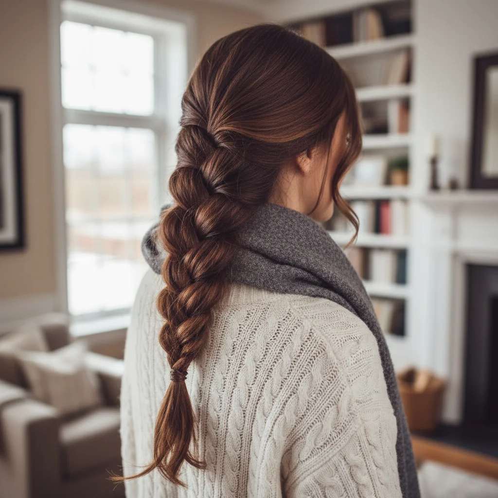 French braid, starting neatly at the scalp and weaving down securely