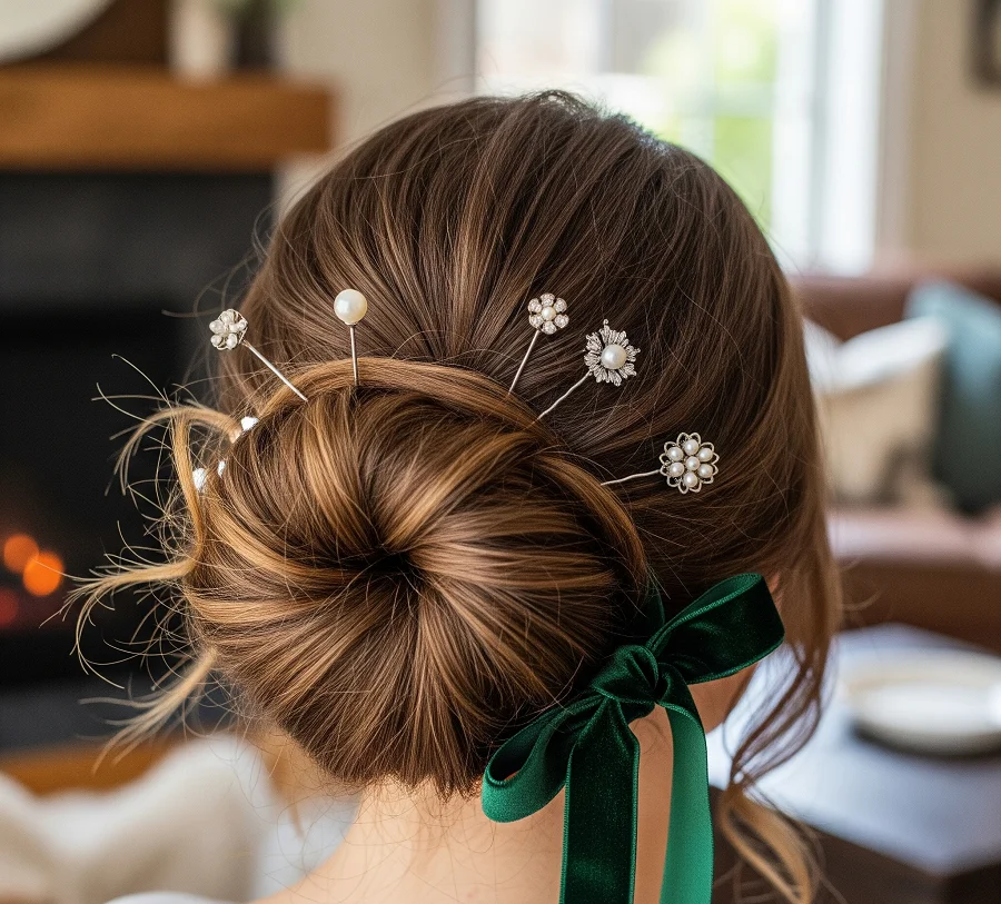 Fall/Winter: Metallic pins or velvet ribbons for a cozy, sophisticated feel.