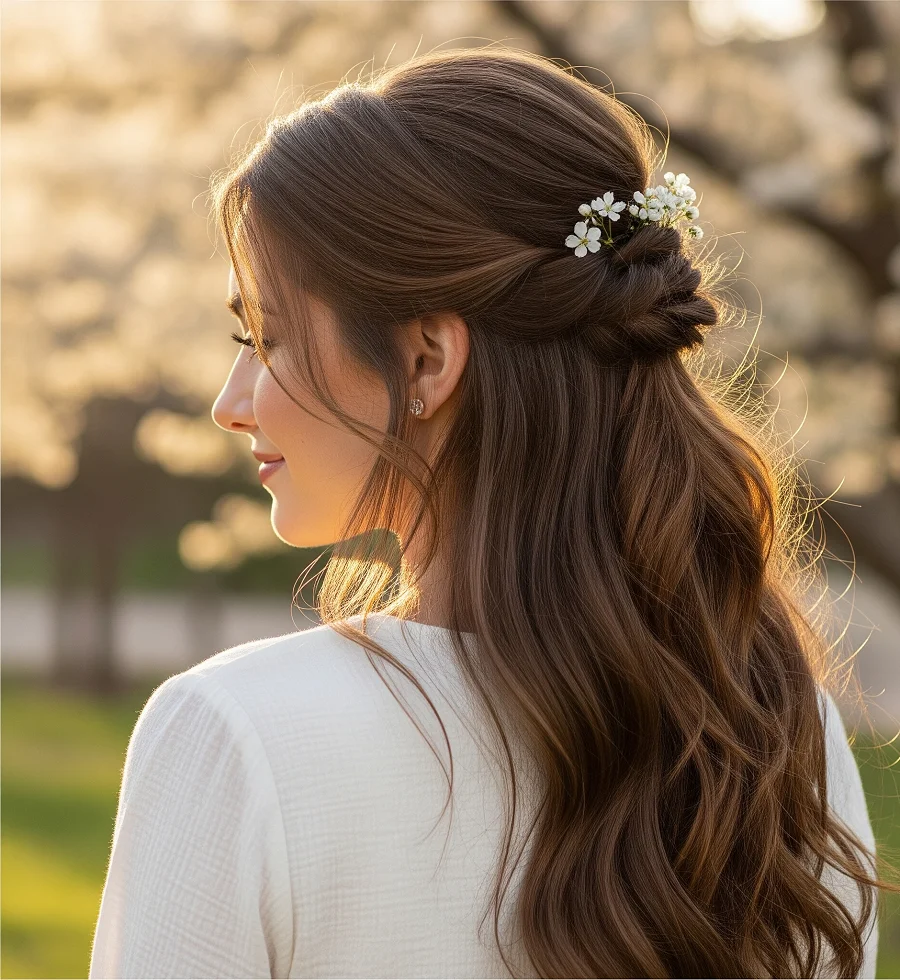 Half-up styles combine practicality and style, keeping hair off your face while showing off its length.
