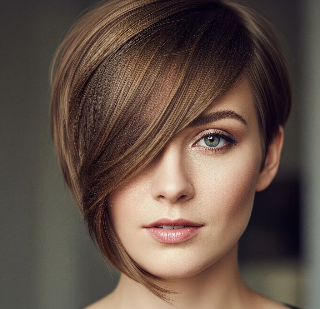 The asymmetrical pixie with heart shape face can balance these proportions by adding width around the jawline and minimizing emphasis on the forehead.