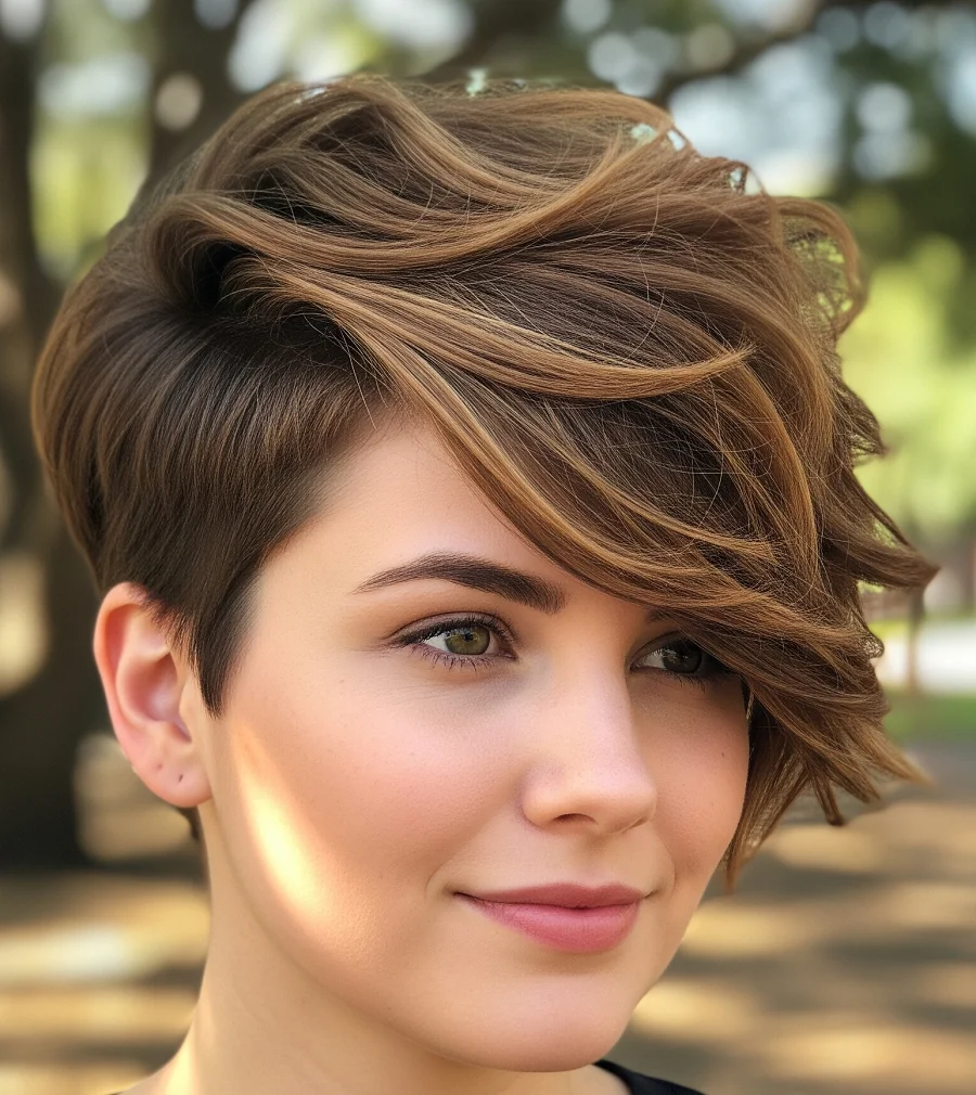 Layered Pixie Cut : Disconnected length at the crown (at least 3-4 inches)
