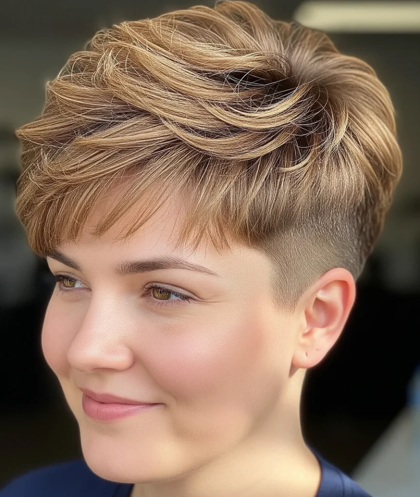 Layered Pixie Cut : Tapered or faded sides below the temples