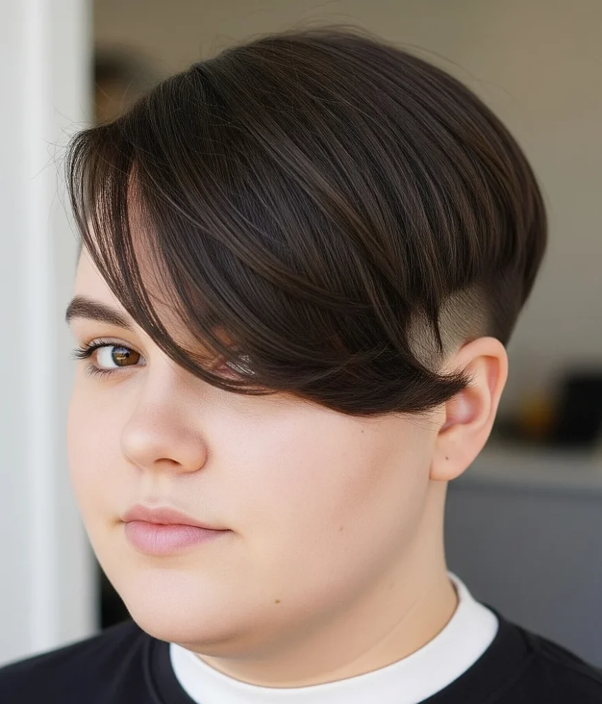 Long Bangs Crop: Short back and sides (tapered nape)