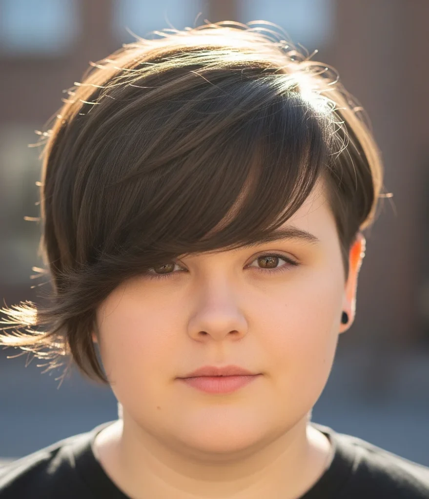 Long Bangs Crop: Side-swept styling direction