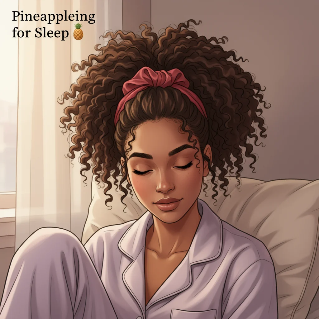 Pineappleing for Sleep: Before bed, gather your hair into a loose, high ponytail on top of your head (like a pineapple) using a satin scrunchie.