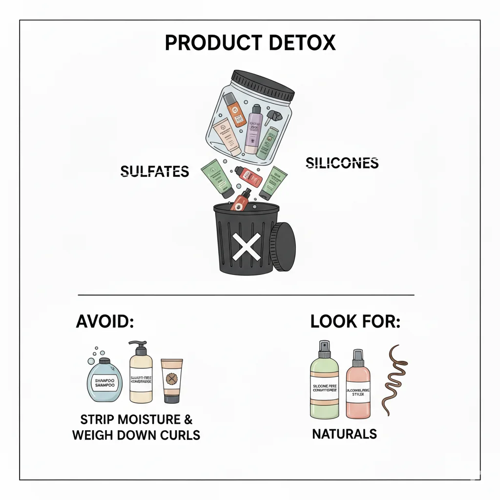 Discard products containing sulfates, silicones, and drying alcohols.