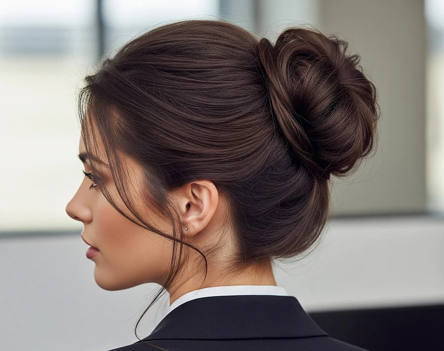 For the office or business meetings, opt for a low or mid-height bun with controlled texture.