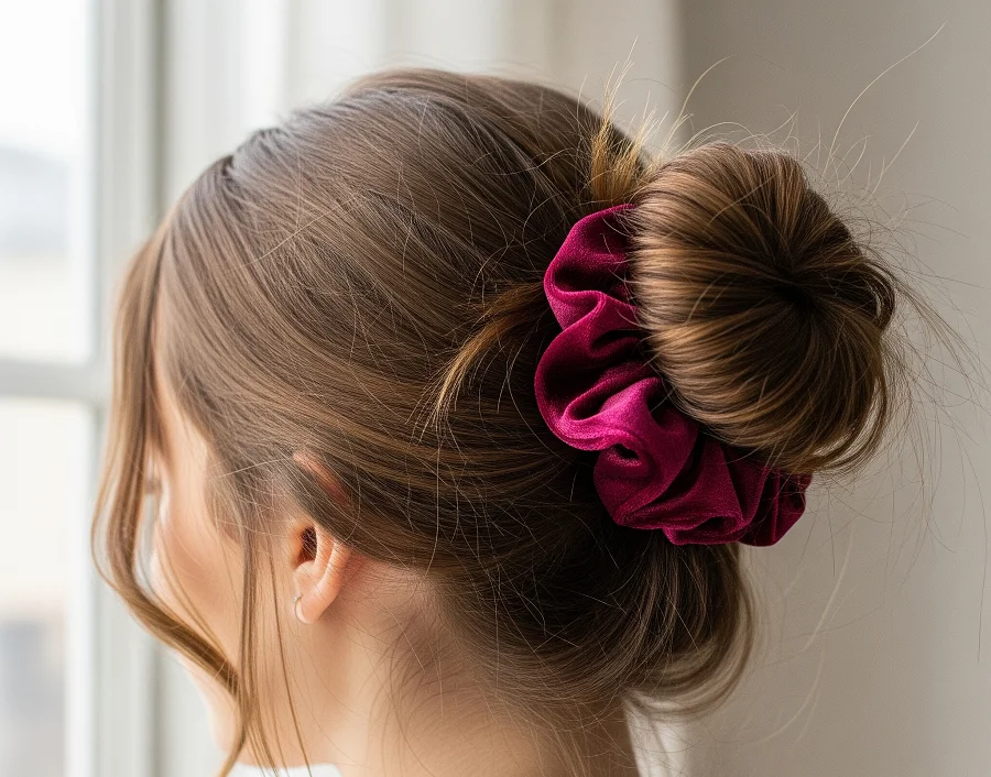 Scrunchies: Velvet or silk scrunchies add volume while securing the bun and create a retro vibe.