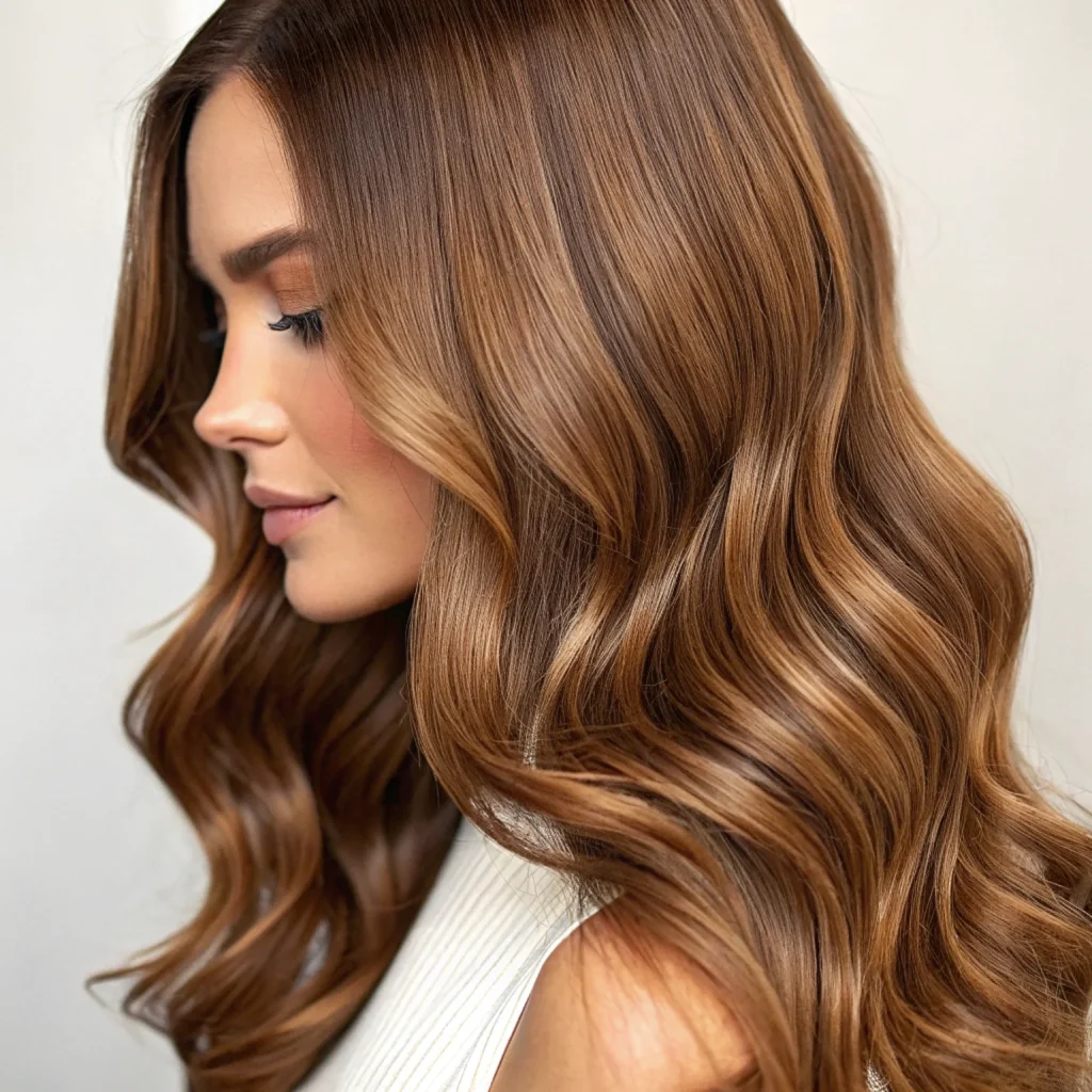 sleek, straight styles allow the subtle variations in honey brown to create a sophisticated, polished look.