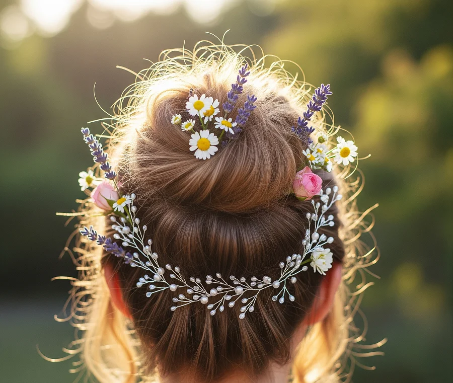 Spring/Summer: Fresh flowers or delicate hair vines for a bohemian touch.