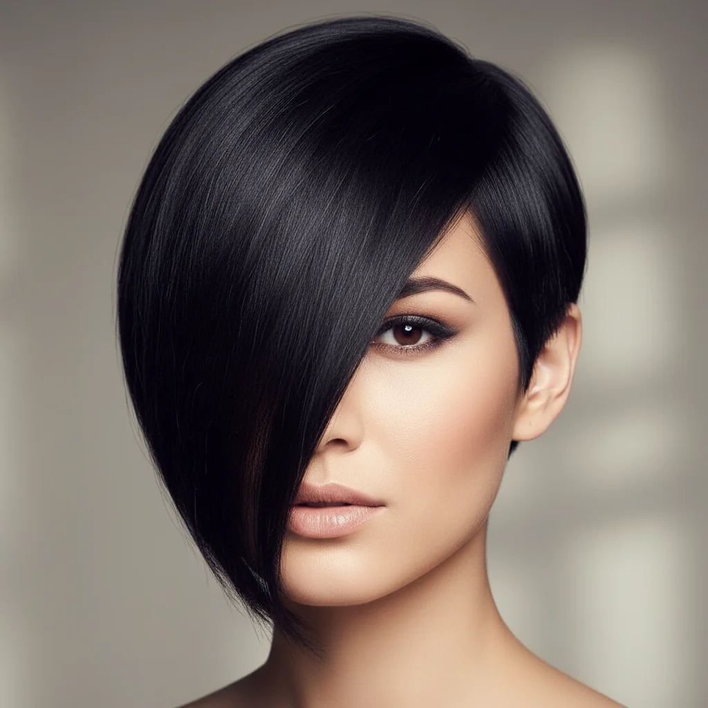 Straight hair offers a sleek canvas for the sharp lines and precise angles of an asymmetrical pixie.