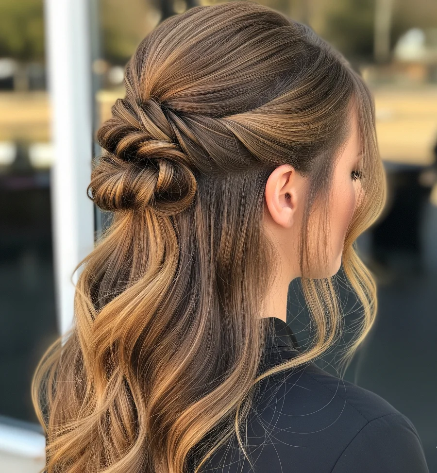 Twisted Half-Up: twist sections of hair from the sides and secure them at the back for a more intricate look.