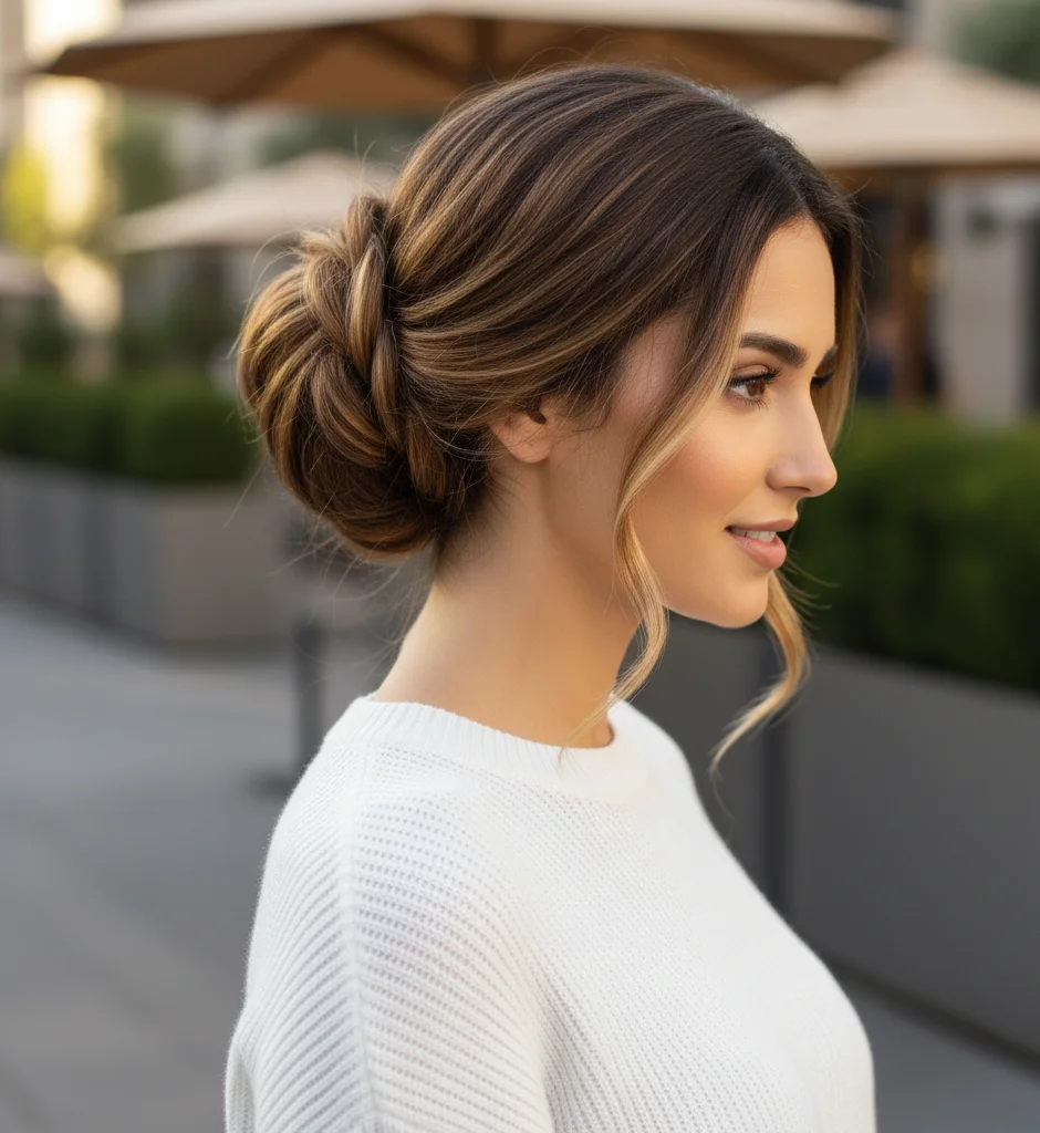 Updos are excellent for highlighting the intricate interplay of colors within honey brown hair.