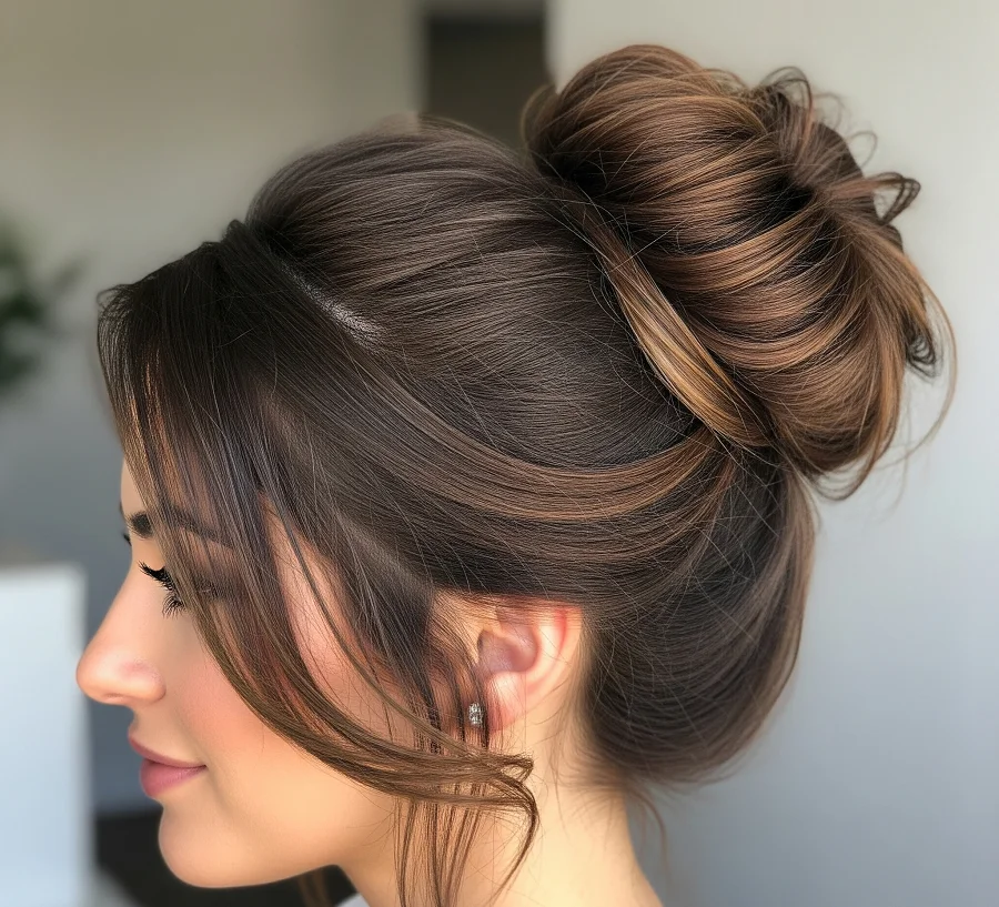 Volume control For all hair types: After securing the bun, gently pull sections outward to expand the silhouette.