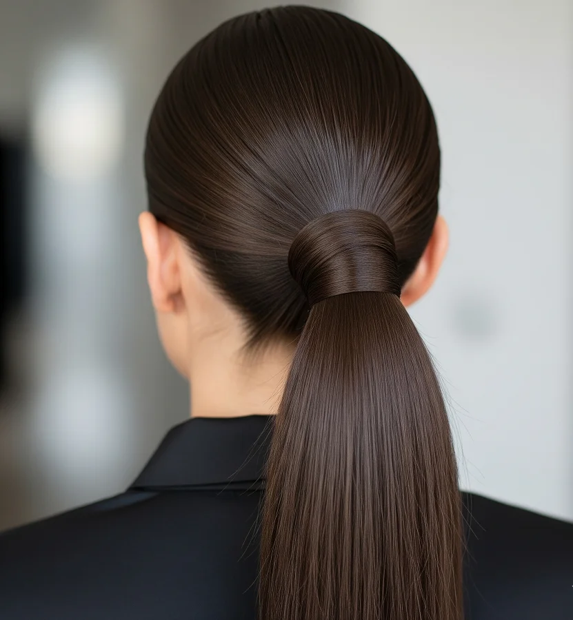 Wrapped Ponytail: Conceal your hair tie by wrapping a section of hair around the base of your ponytail for a polished finish.