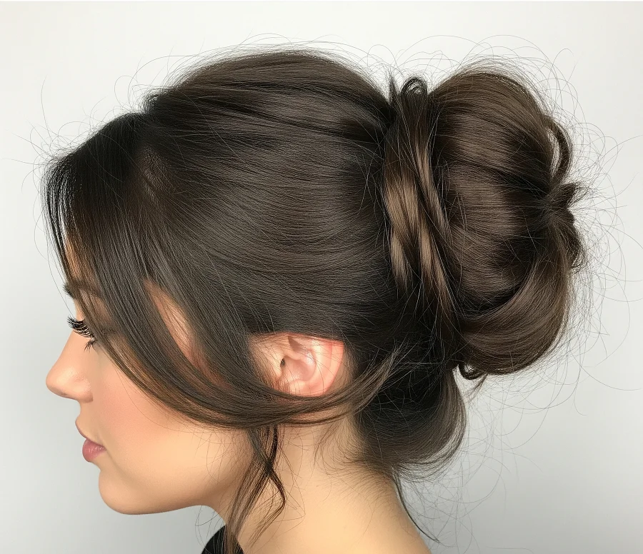 Messy Bun For heart-shaped faces: Balance a wider forehead with volume at the nape and soft pieces near the ears.
